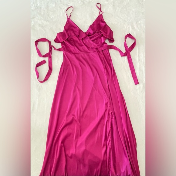 BNWT Hot Pink Shein Belle Maxi Dress Flowing Pretty Feminine Wrap Tie Wedding - Picture 6 of 8